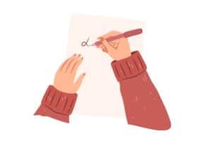 A graphic of a homemaker's arms writing a routine on paper