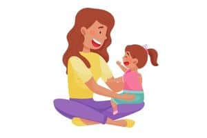 A graphic of a mom sitting with her toddler having fun