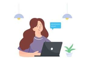 A graphic of a woman on the computer learning
