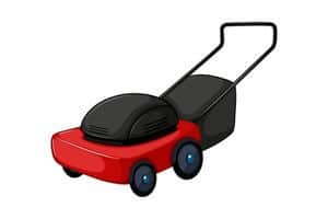 A graphic of a red lawnmower