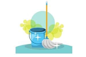 A graphic of a mop and bucket