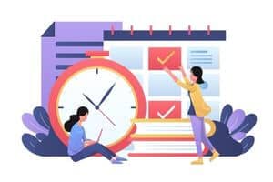 A graphic of a woman going through her routine with a big clock in the background