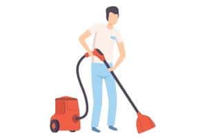 A graphic of a woman holding a vacuum cleaner