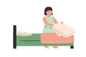 A graphic of a woman making her bed after she got up