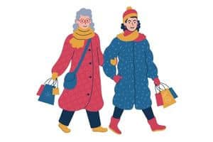 A graphic of an older woman and younger woman shopping together
