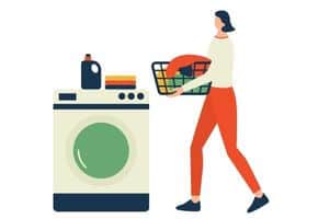 A graphic of a homemaker is doing laundry
