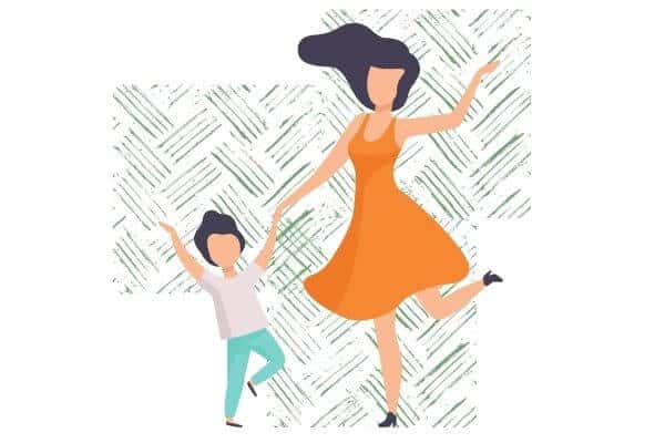 A graphic of a mother and her child dancing 