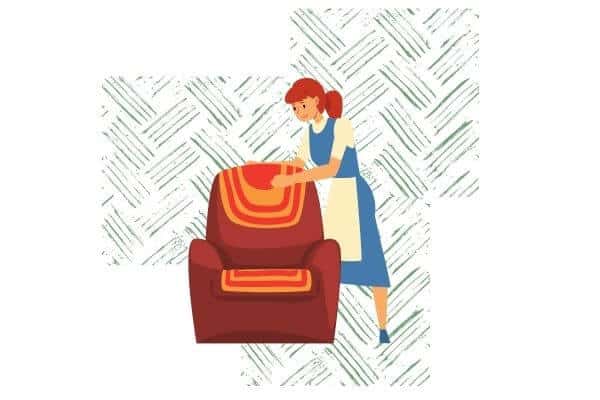 A graphic of a homemaker cleaning a chair