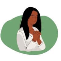 A graphic of a woman praying for her enemies