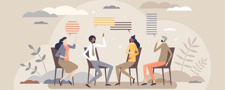 An addiction recovery group talking about how they are doing