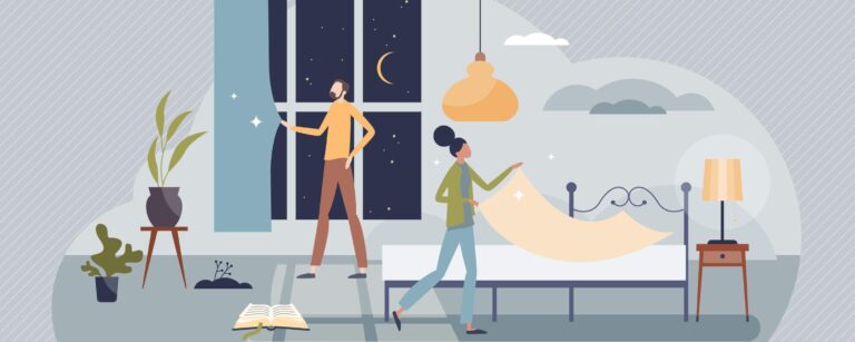 Prayers for Good Luck: a husband and wife are in their living room